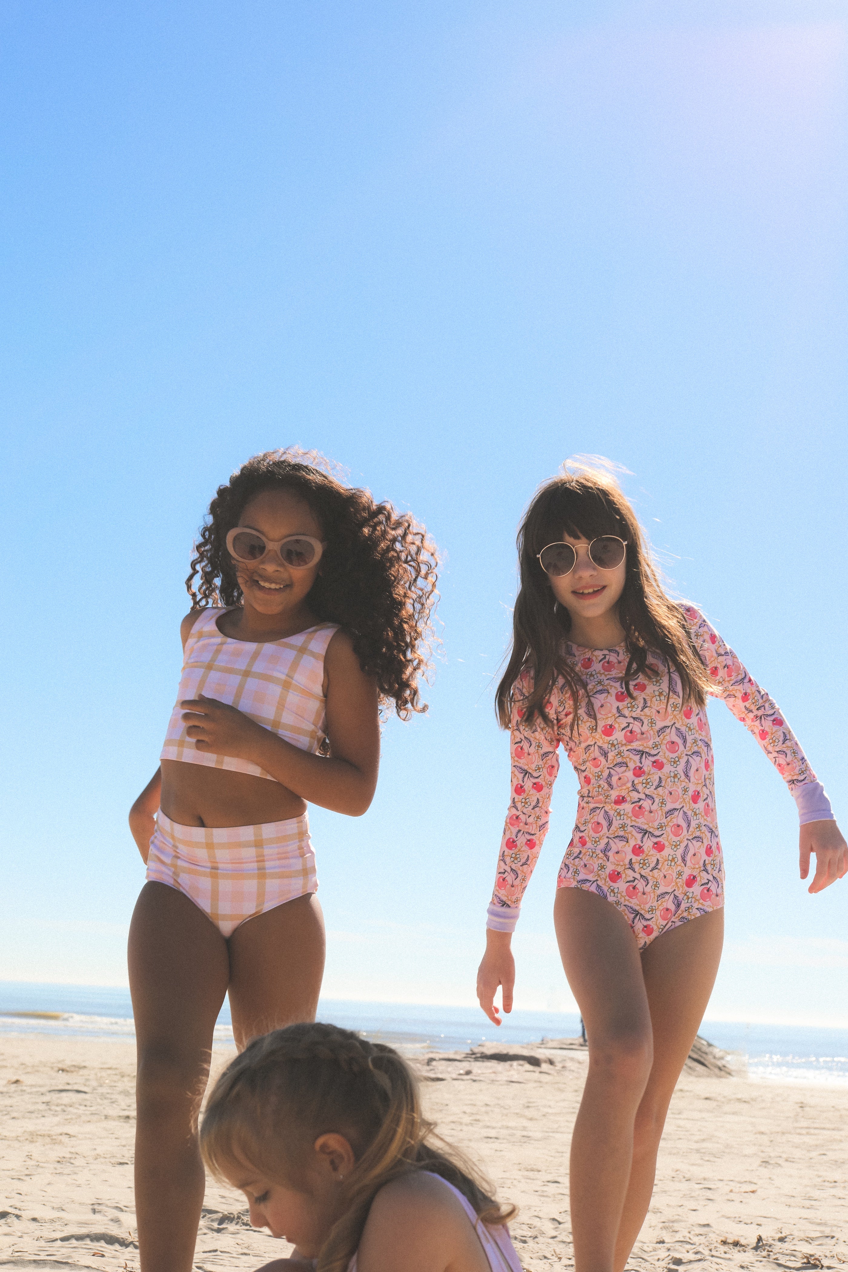 Santine Cherry One Piece Long Sleeve - Retro Kids' Swimwear