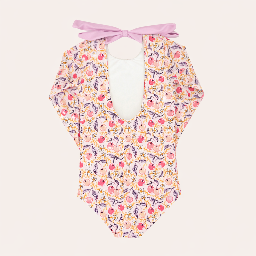 Santine Cherry One Piece Long Sleeve - Retro Kids' Swimwear