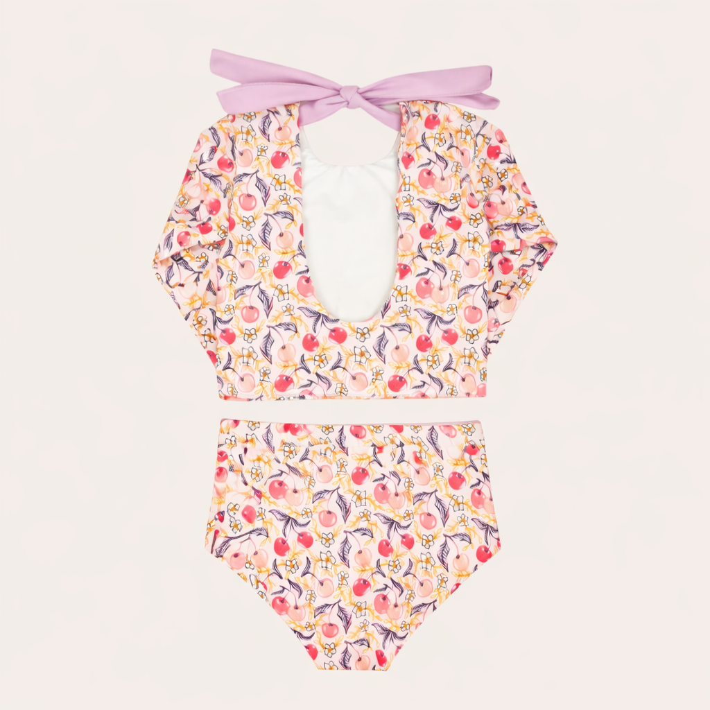 Santine Cherry Two Piece Long Sleeve - Retro Kids' Swimwear