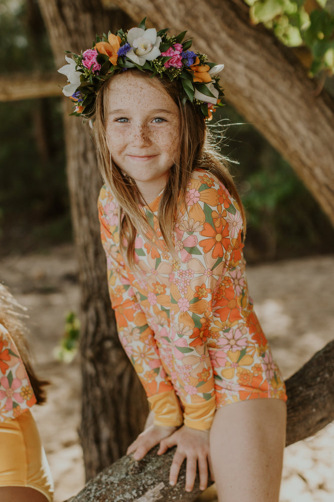 Orange Blossom Long Sleeve Swim