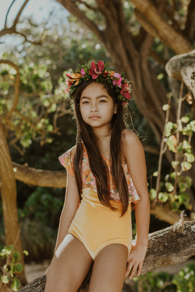 Orange Blossom One Shoulder Swim Suit