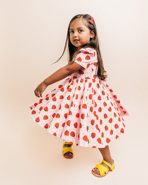 Puff Sleeve Dress in Strawberry