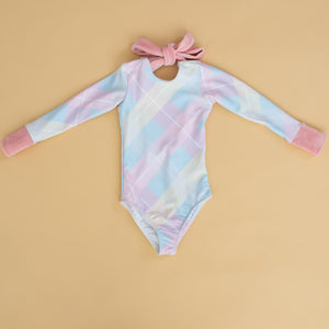 Pastel Plaid Long Sleeve Swim