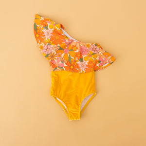 Orange Blossom One Shoulder Swim Suit