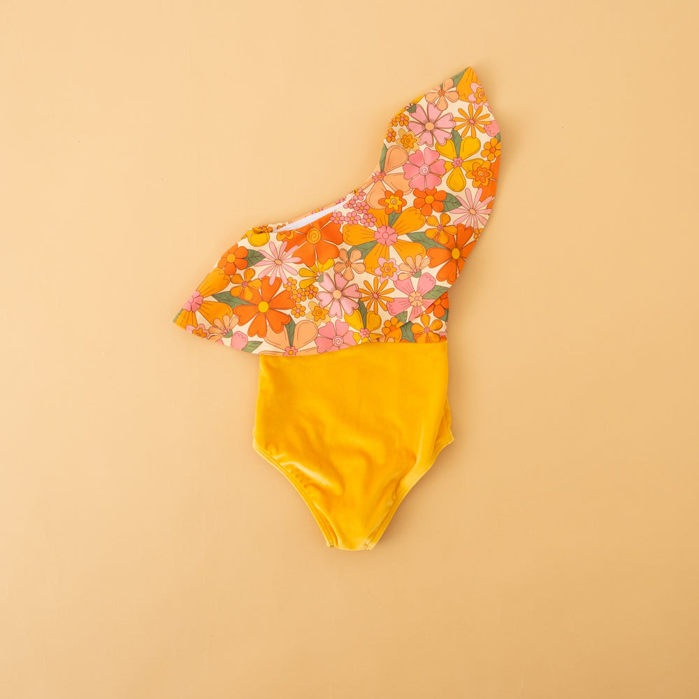 Orange Blossom One Shoulder Swim Suit