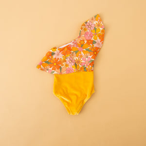 Orange Blossom One Shoulder Swim Suit