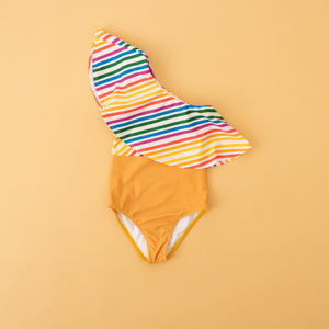 Fruit Stripe One Shoulder Swim Suit