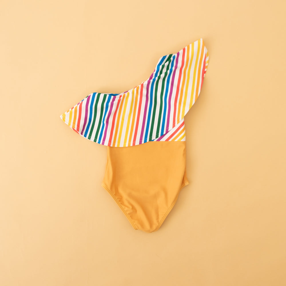 Fruit Stripe One Shoulder Swim Suit