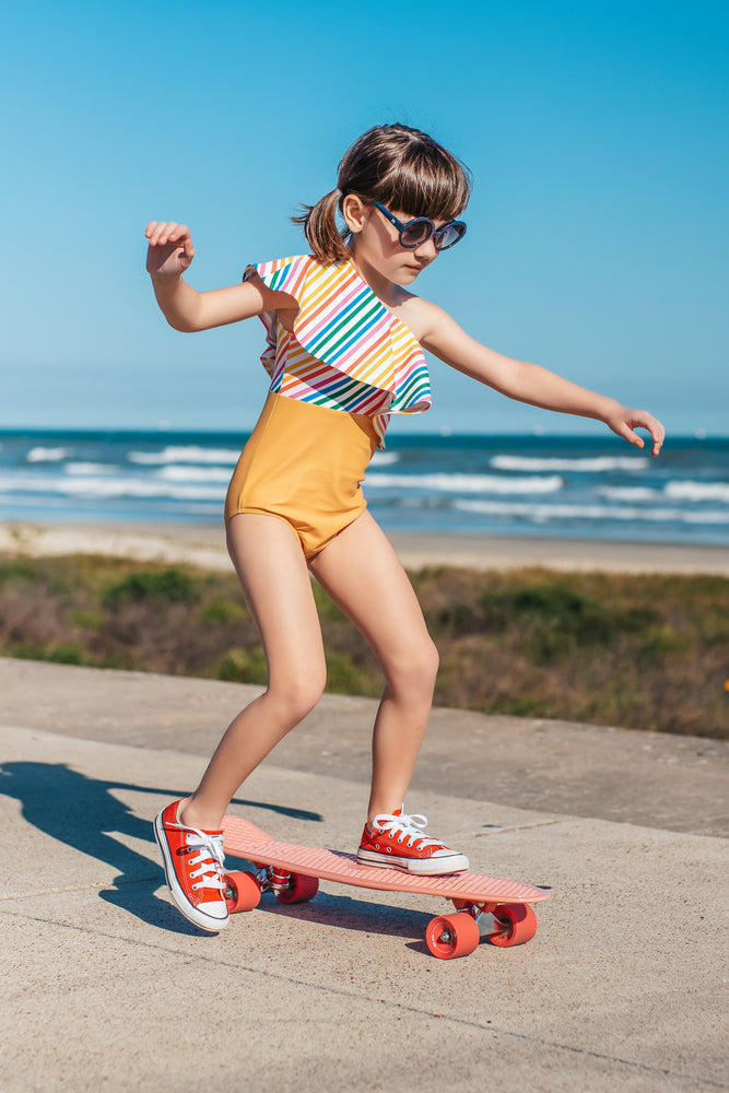 Fruit Stripe One Shoulder Swim Suit