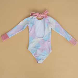 Pastel Plaid Long Sleeve Swim