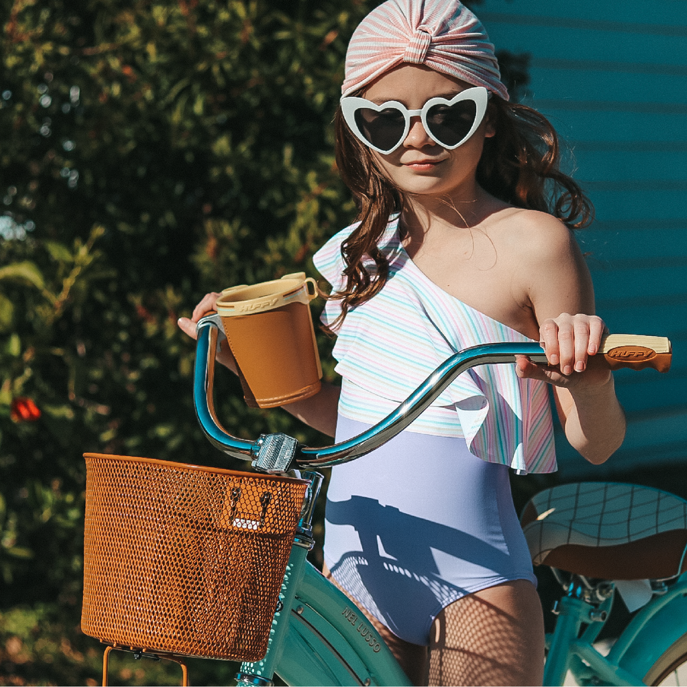 Pastel Rainbow Stripe One Shoulder Swim Suit