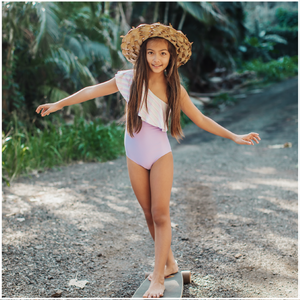 Pastel Rainbow Stripe One Shoulder Swim Suit