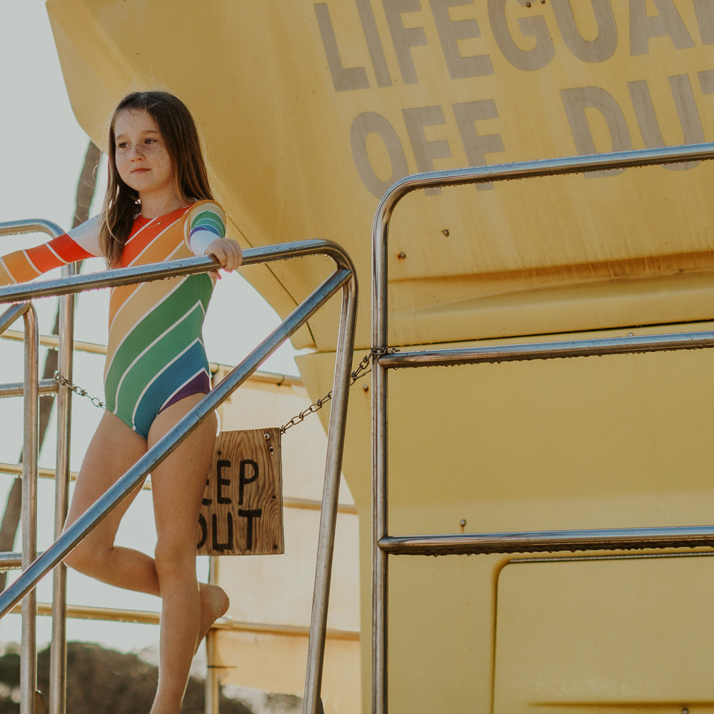 Retro Primary Rainbow Long Sleeve Swim