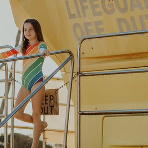 Retro Primary Rainbow Long Sleeve Swim