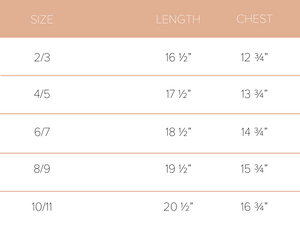 Raglan Tee size chart