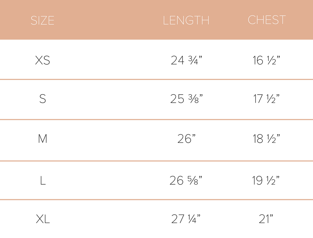 women's tee size chart