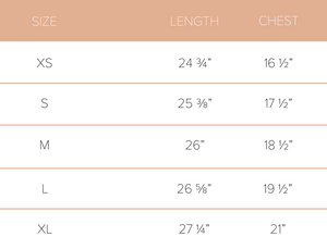 women's tee size chart
