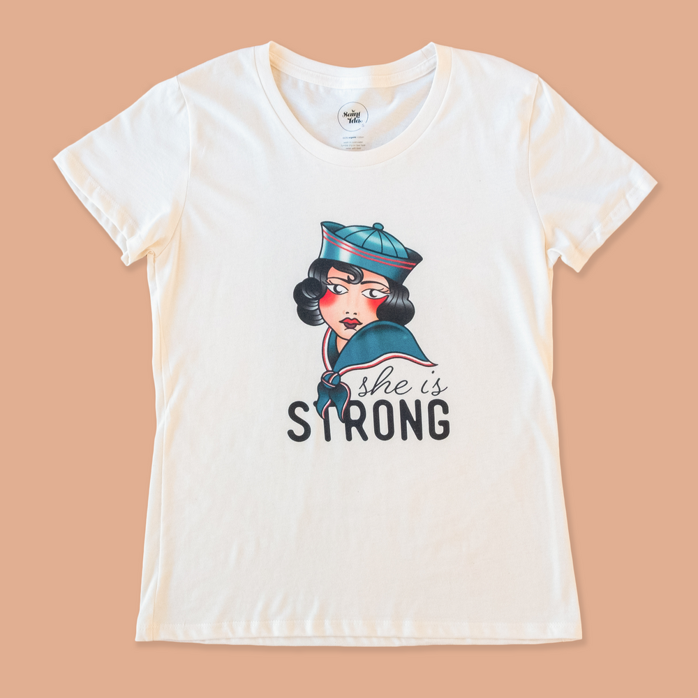 product photo of the women's she is strong tee